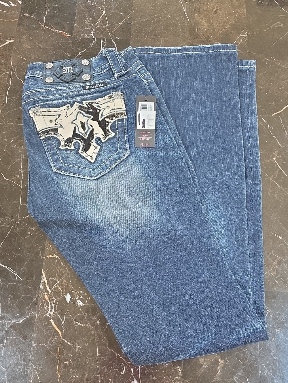 Miss Me Blue Bootcut Jeans with Embellished Pocket